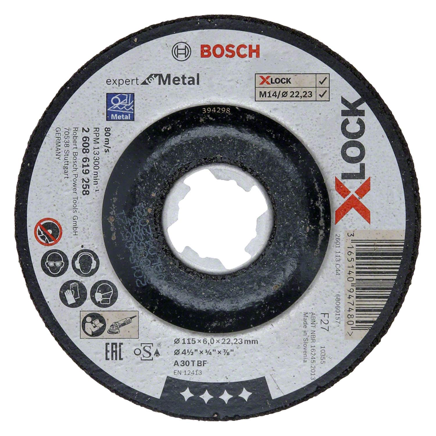Bosch Professional 2608619258 Cranked Cutting Disc Expert (for Metal, X-Lock, Ø115 mm, Bore Ø: 22.23 mm, Thickness: 6 mm)