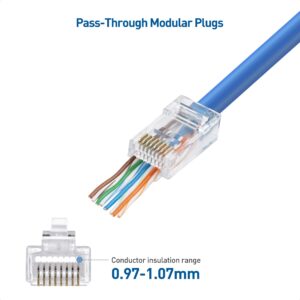 Cable Matters 100-Pack Cat 6 Pass Through RJ45 Connectors (Cat 6 Ends / Cat6 Connector / RJ45 Modular Plugs/Ethernet Plugs/Network Connector) for Solid or Stranded UTP Ethernet Cable