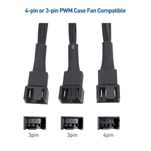 Cable Matters 2-Pack 3 Way 4 Pin PWM Fan Splitter Cable 12 Inches, PC Fan Splitter 1 to 3 Converter, PC Fan Extension Cable