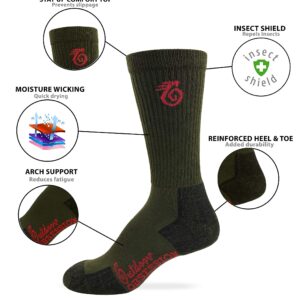 Outdoor Obsession Mens Insect Shield Crew Socks 3 Pair Pack (Olive, Men's Shoe Size 9-13 - Sock Size Large)