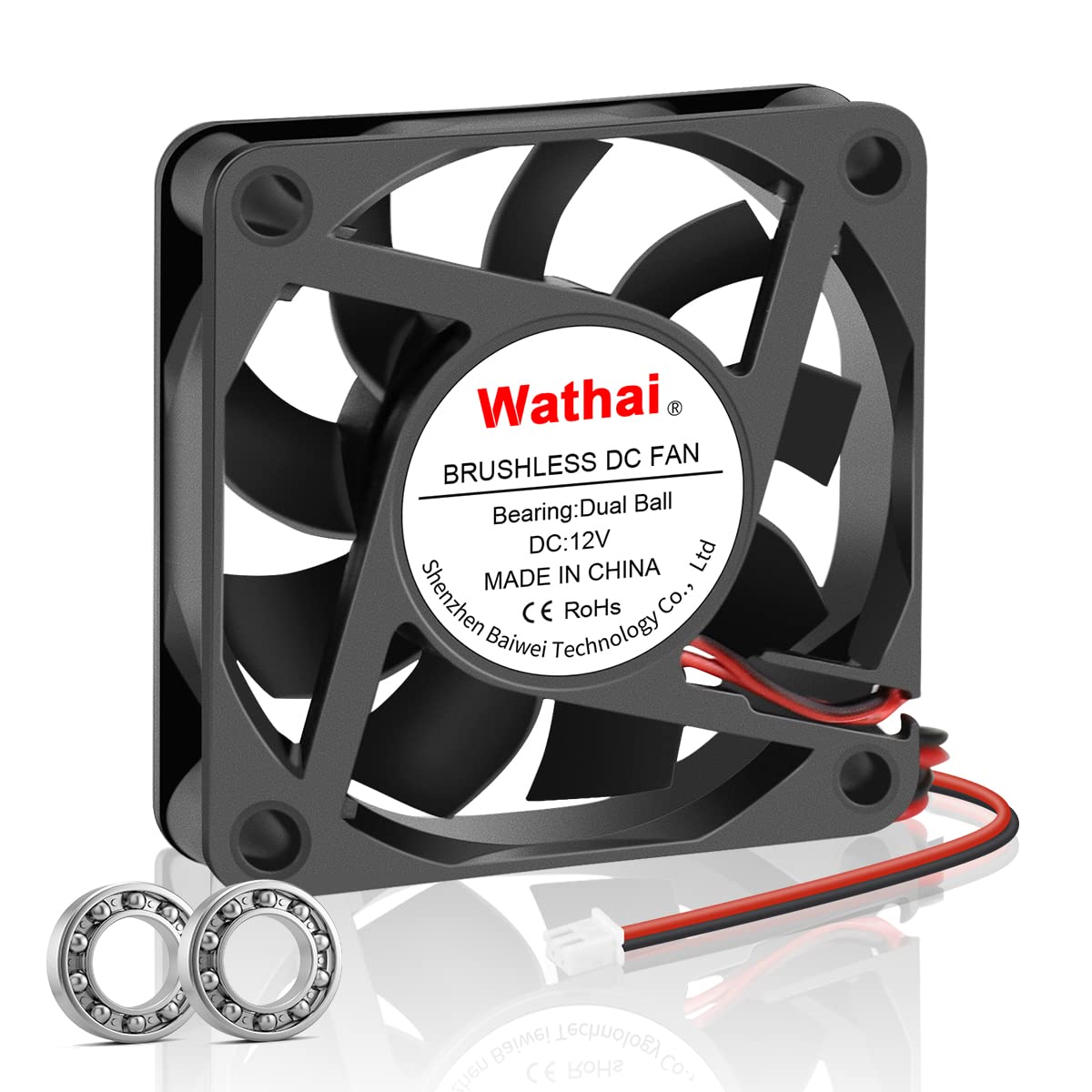 Wathai 60x60x15mm 60mm 12V Dual Ball 2Pin High Speed DC Exaust Cooling Fan