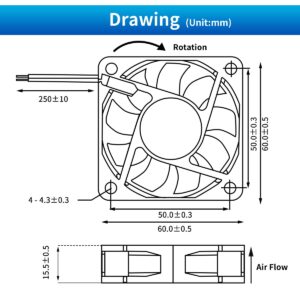 Wathai 60x60x15mm 60mm 12V Dual Ball 2Pin High Speed DC Exaust Cooling Fan