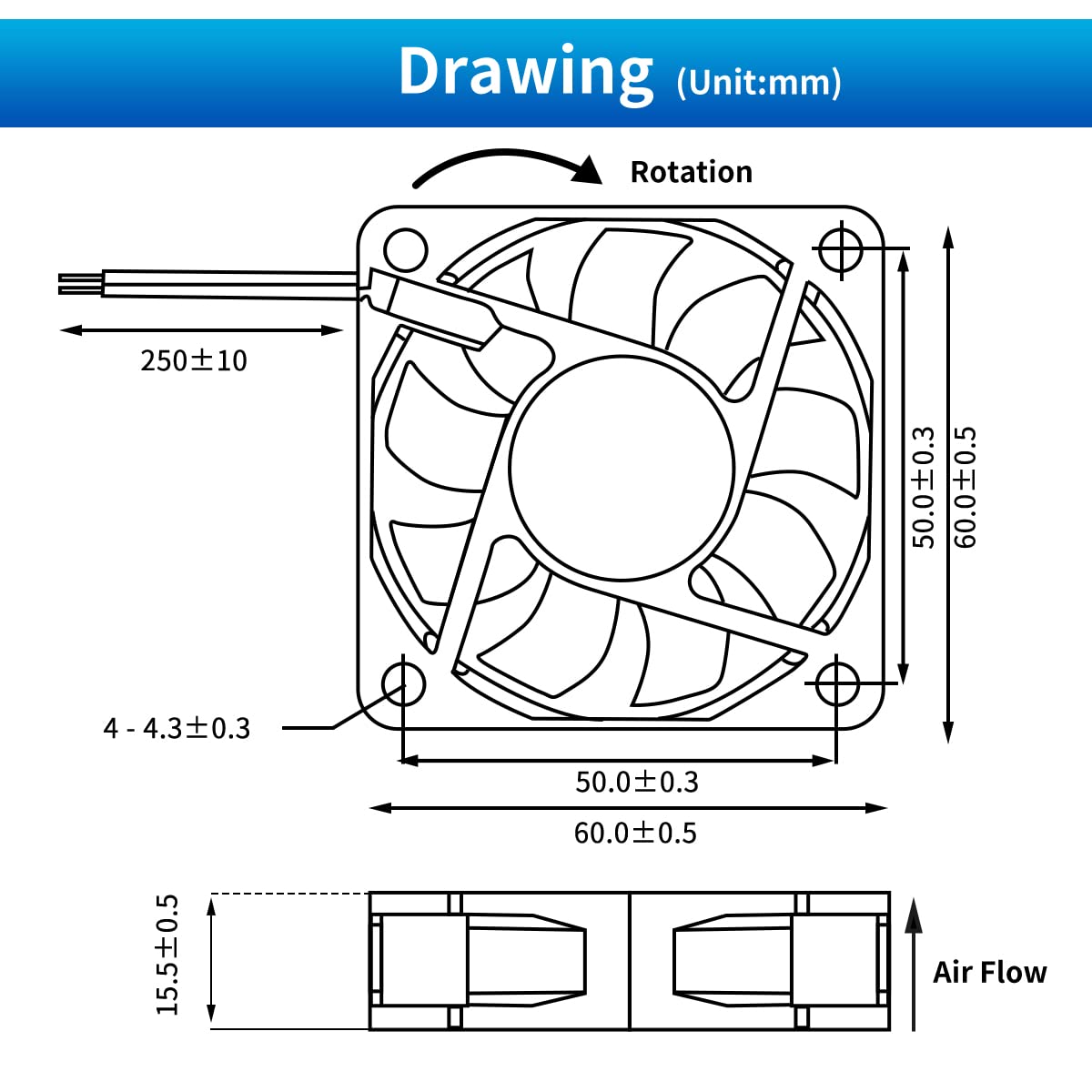 Wathai 60x60x15mm 60mm 12V Dual Ball 2Pin High Speed DC Exaust Cooling Fan