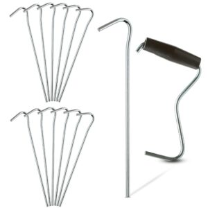 tarpatop galvanized 7” tent pegs – set of 12 anchoring stakes - 1 peg puller – accessory tool for hikers, campers and farmers – great to use for outdoor canopies, gardening, beach shades, and tarps