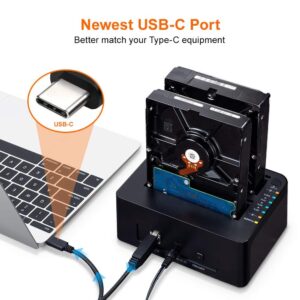 WEme USB C 3.0 to SATA External Hard Drive Dock Docking Station, SSD HDD Disk Duplicator Cloner for Dual Bay 2.5 3.5 Inch SATA I II III, Support UASP and Auto Sleep and 2X 12TB, Black