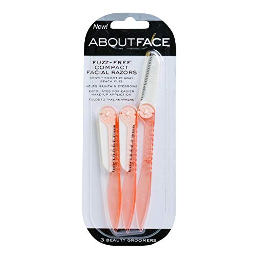 About Face Fuzz-Free Compact Facial Razors for Shaving & Exfoliating - Includes 3 Beauty Groomers - For Face, Lips & Eyebrows