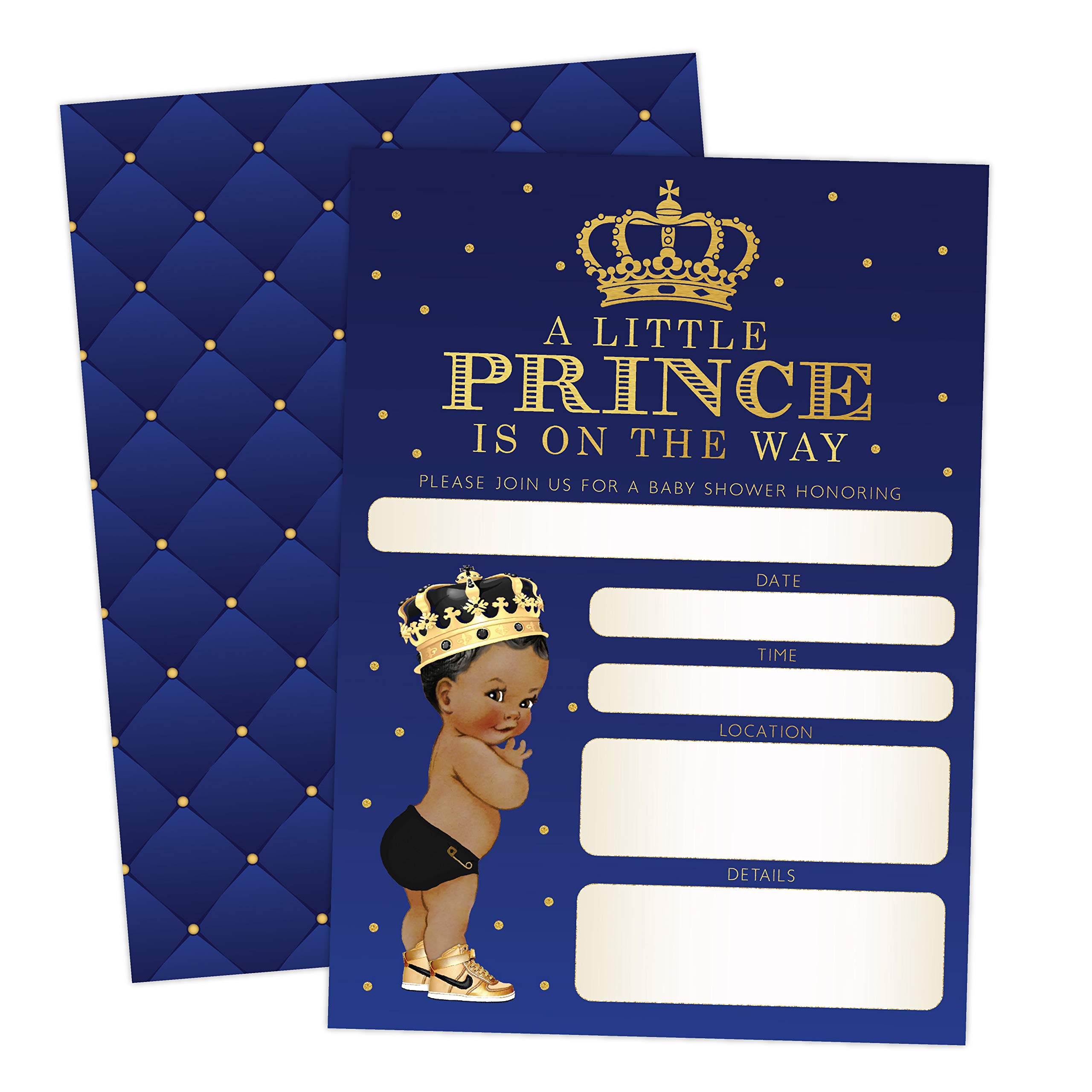 Little Prince Baby Shower Invitation, African American Boy Baby, 20 Invitations with envelopes