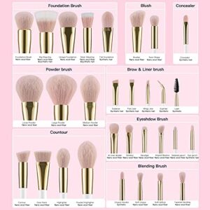 BEILI Makeup Brushes Set 30Pcs Professional Makeup Brush Premium Pink Vegan Synthetic Kabuki Foundation Blending Brush Face Powder Blush Concealers Eye Shadows Make Up Brush Set (White/Rose Golden)