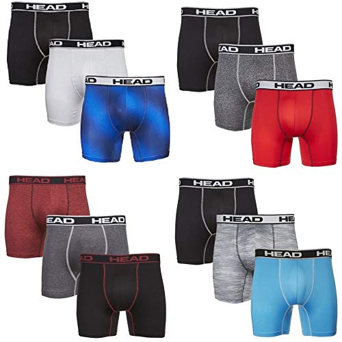 HEAD Mens Boxer Briefs -Performance or Cotton Stretch 12-Pack Tagless Medium