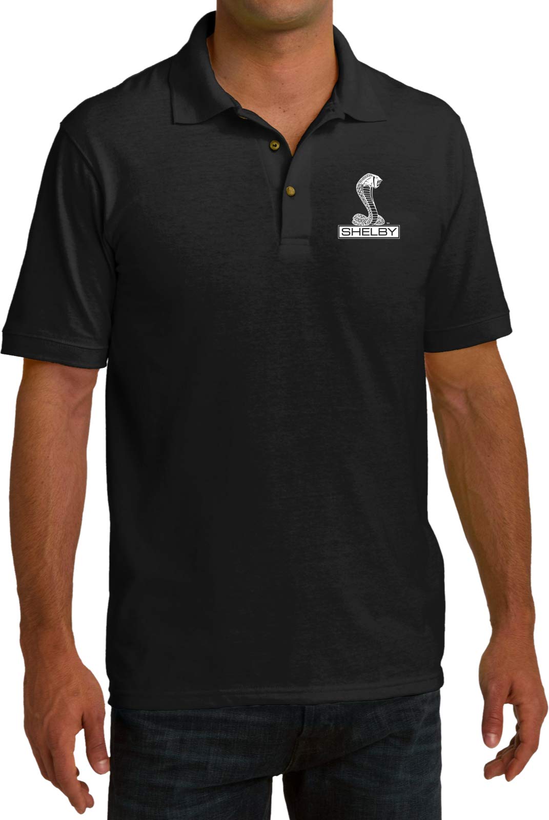 Ford Shelby Cobra Pocket Print Pique Polo, Black 2XL