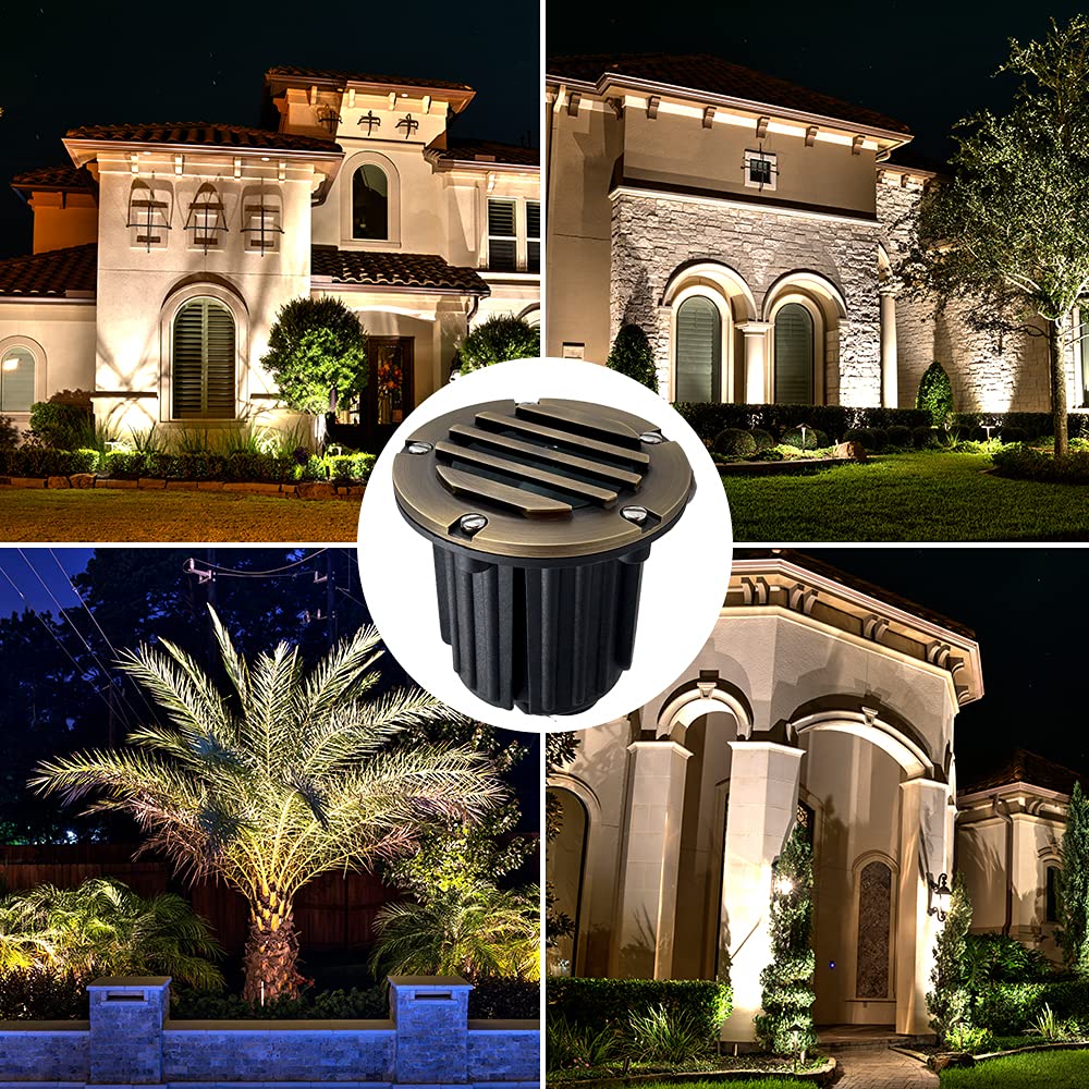 LED Spot Lights Outdoor Landscape Lighting Well Lights 112 - Solid Brass In Ground Light with 7W LED Bulb Security Landscape Lights for Bright Long Lasting Home Garden Patio Pool Area Deck Lighting