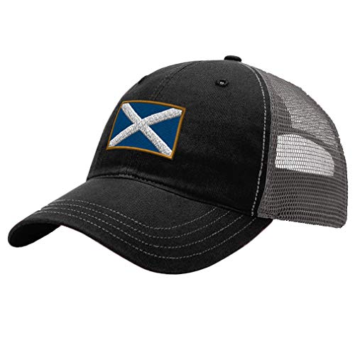 Trucker Hat Richardson Scotland Embroidery City Name Cotton Soft Mesh Cap Snaps - Black/Charcoal, Design Only