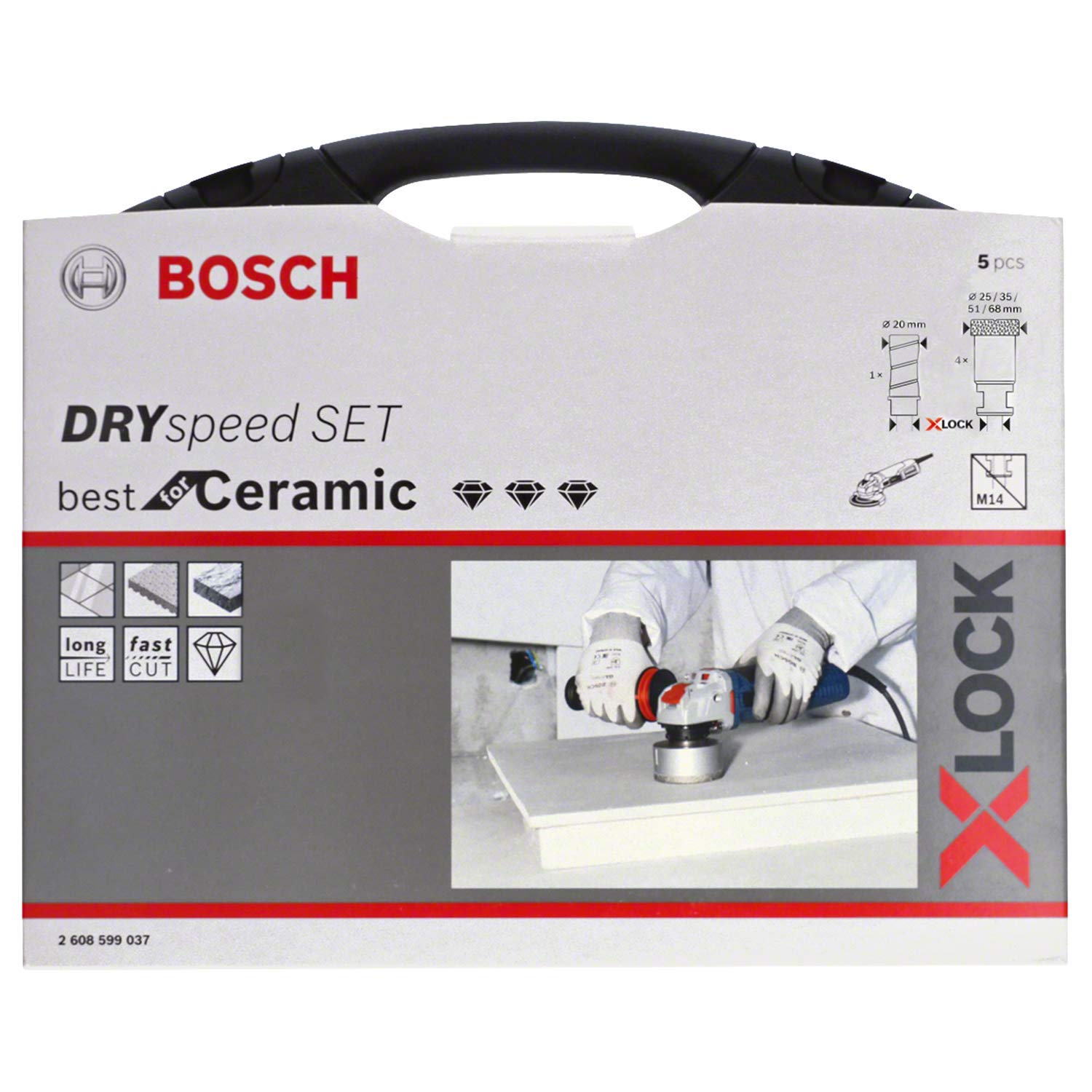 Bosch Professional 2608599037 5-Piece Set Diamond Dry Drill Set Best (for Ceramic, X-Lock, Dry Speed, Ø 20/25/35/51/68 mm)