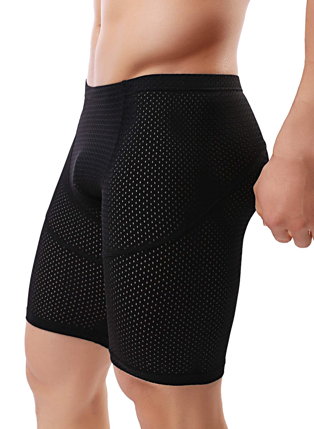 MIZOK Mens Tight Yoga Mesh Training Shorts Bodybuilding Gym Workout Shorts(Black,US S/Tag M)