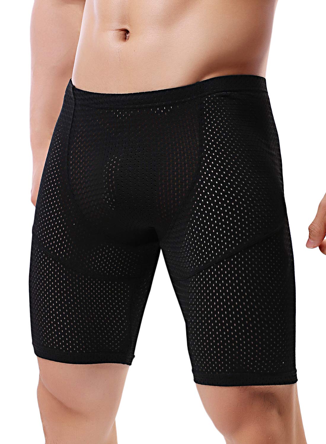 MIZOK Mens Tight Yoga Mesh Training Shorts Bodybuilding Gym Workout Shorts(Black,US S/Tag M)