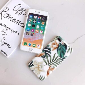 ooooops for iPhone 8 Plus Case, 7 Plus Case for Girls, Green Leaves with White&Brown Flower Pattern Design,Slim Fit Clear Soft TPU Full-Body Protective Cover for iPhone 7Plus 8Plus(Leaves&Flowers)