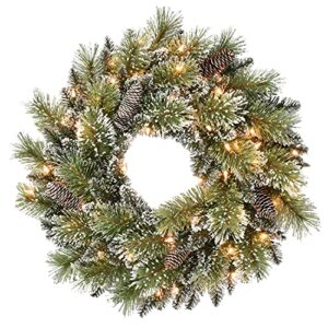 puleo international 24" pre-lit snowy wreath with 50 clear incandescent lights