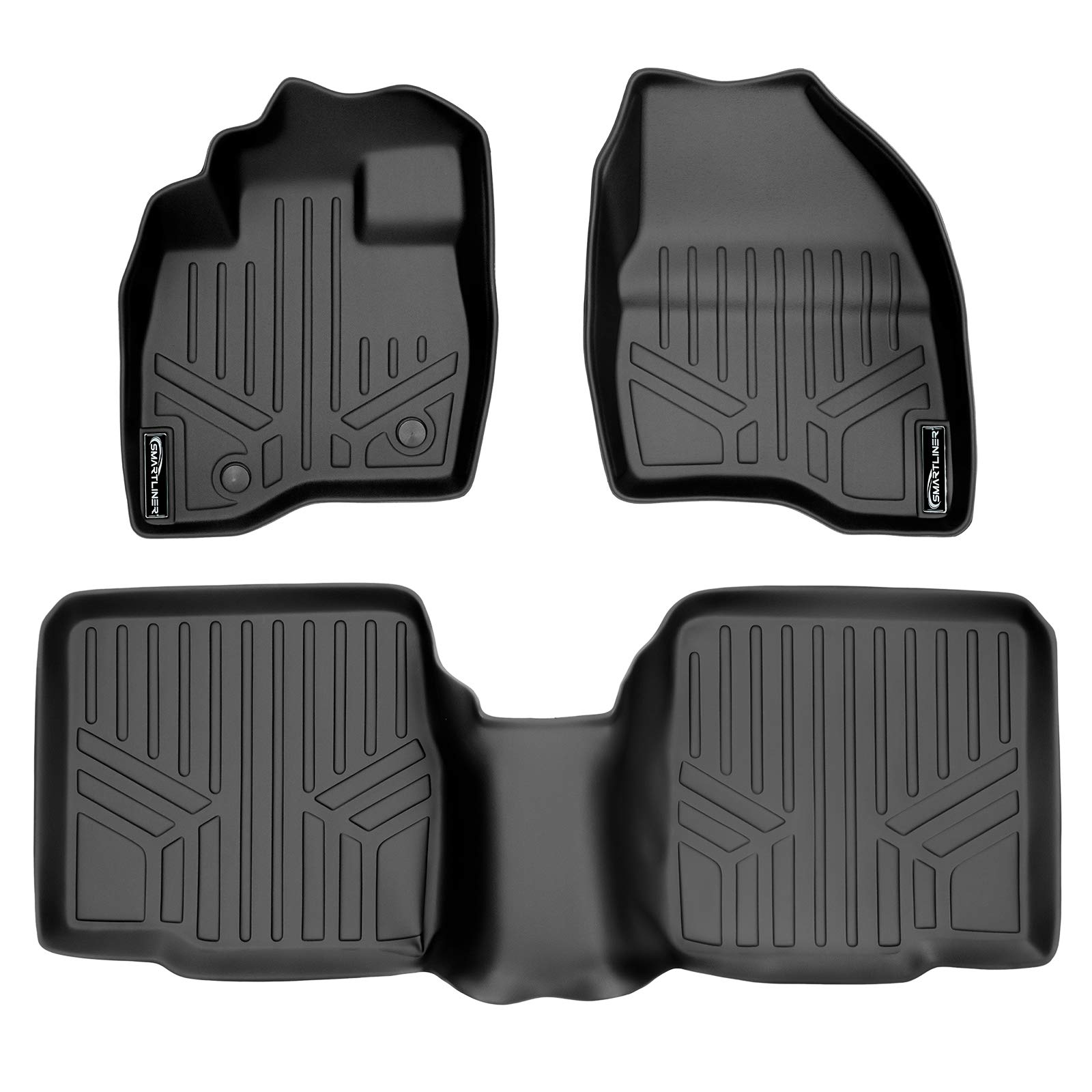 SMARTLINER Custom Fit Floor Mats 2 Row Liner Set Black for 2015-2016 Ford Explorer Without 2nd Row Center Console