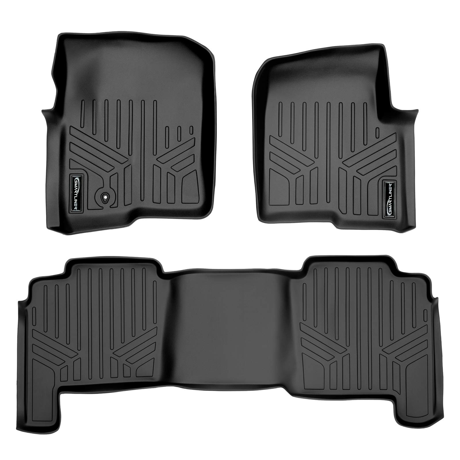 SMARTLINER Floor Mats 2 Row Liner Set Black for 2004-2008 Ford F-150 SuperCrew Cab / 2006-2008 Lincoln Mark LT Crew Cab