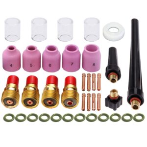 Zinger 37pcs TIG Welding Torch Gas Lens Kit Accessories for DB SR WP 9 20 25 Tig Welding Torch,with #10 Pyrex Cup+Alumina Nozzle+Collet+Gas Lens Collets Body +Cup Gasket etc