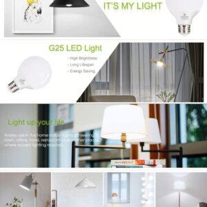 hansang G25 LED Globe Light Bulbs, 60W Equivalent, 5000K Daylight Bathroom, E26 Base, Eye-Friendly Vanity Round, Perfect for Vanity Makeup Mirror, 120V CRI85+ Non-Dimmable 4Pack