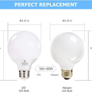 hansang G25 LED Globe Light Bulbs, 60W Equivalent, 5000K Daylight Bathroom, E26 Base, Eye-Friendly Vanity Round, Perfect for Vanity Makeup Mirror, 120V CRI85+ Non-Dimmable 4Pack