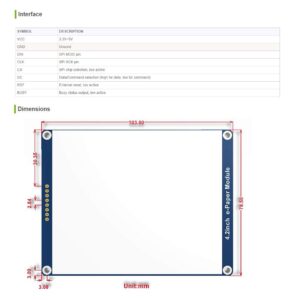 Three Color 4.2inch E-Ink Display Module (B),400x300 Resolution 3.3V/5V Red Black White E-Ink Display Epaper Module for Raspberry Pi/Arduino/STM32 SPI Interface,Support Full Refresh