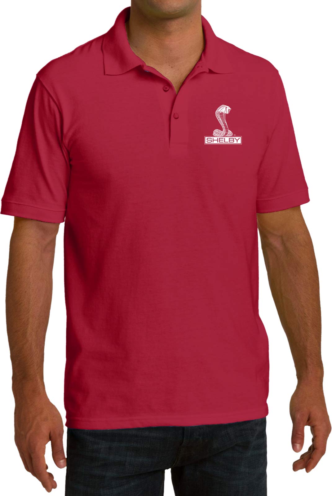 Ford Shelby Cobra Pocket Print Pique Polo, Red Large