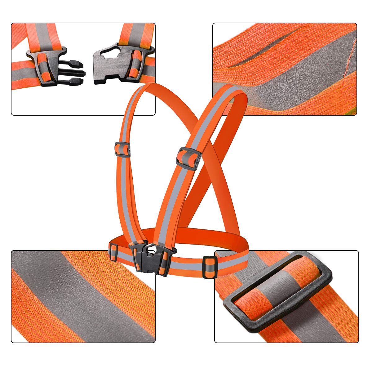 Yufenge Reflective Vest Running Gear High Visibility Reflective Vest Belt Adjustable Safety Vest Outdoor for Night Jogging Motorcycle Cycling Hiking Dog Walking 2 Pack (Orange)