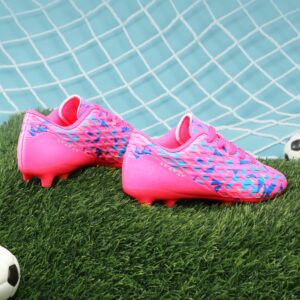 DREAM PAIRS Boys Girls Soccer Cleats Youth Firm Groud Athletic Outdoor Trainning Teen Football Shoes for Little/Big Kid,Size 1 Little Kid,Fuchsia/Pink/Royal/Blue,HZ19003K