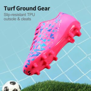 DREAM PAIRS Boys Girls Soccer Cleats Youth Firm Groud Athletic Outdoor Trainning Teen Football Shoes for Little/Big Kid,Size 1 Little Kid,Fuchsia/Pink/Royal/Blue,HZ19003K