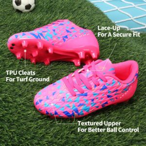 DREAM PAIRS Boys Girls Soccer Cleats Youth Firm Groud Athletic Outdoor Trainning Teen Football Shoes for Little/Big Kid,Size 1 Little Kid,Fuchsia/Pink/Royal/Blue,HZ19003K