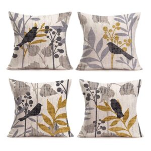 smilyard animal throw pillow cover vintage bird's shadow with leaf decorative pillow covers cotton linen pillowcase euro style home decor sofa car garden 18x18 inch set of 4(bs 4pack)