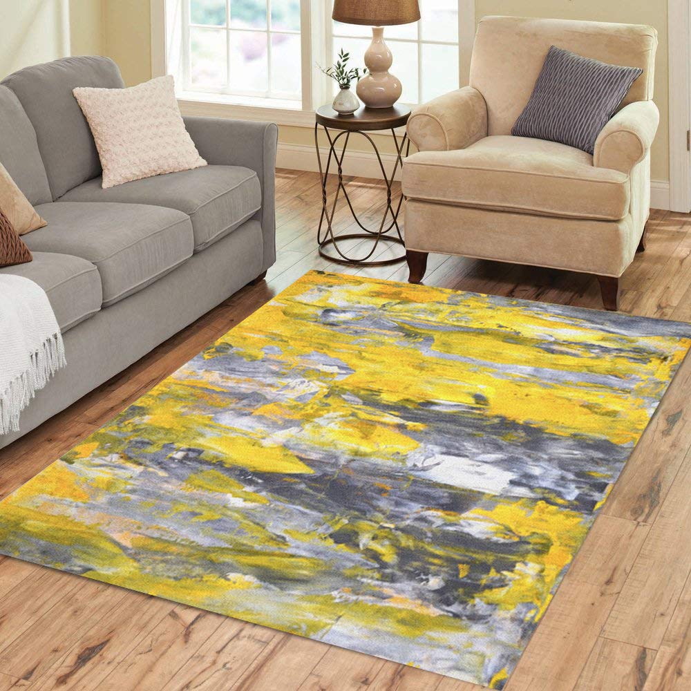 Pinbeam Area Rug Knife Grey and Yellow Abstract Painting Modern Home Decor Floor Rug 3' x 5' Carpet