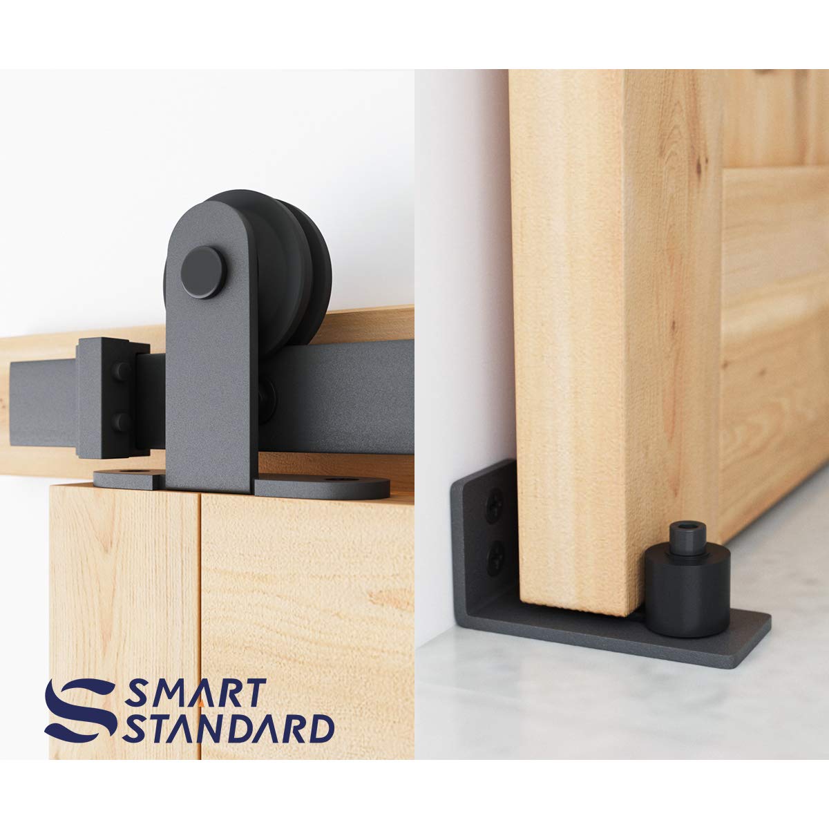 SMARTSTANDARD 6.6 FT Top Mount Sliding Barn Door Hardware Kit Whole Set, Include 1 Pull Handle & 1 Floor Guide, Fit 40" Wide DoorPanel(T Shape Hanger)