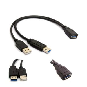 ANRANK USB 3.0 Female to Dual USB Male Extra Power Data Extension Cord Adapter Splitter Y-Cable Black