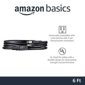 Amazon Basics Computer Monitor TV Replacement Power Cord, 5-Pack, 6', Black