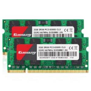 4gb kit (2gbx2) ddr2 667 sodimm ram, kuesuny pc2-5300 / pc2-5300s cl5 200-pin non-ecc unbuffered notebook laptop memory modules