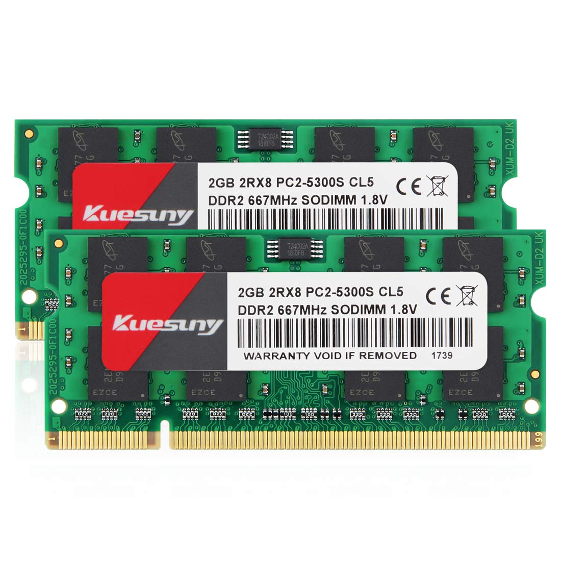 4GB Kit (2GBX2) DDR2 667 sodimm RAM, Kuesuny PC2-5300 / PC2-5300S CL5 200-Pin Non-ECC Unbuffered Notebook Laptop Memory Modules