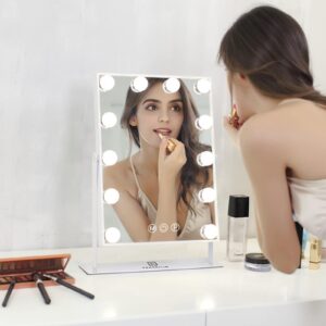 FENCHILIN Lighted Makeup Mirror Hollywood Mirror Vanity Makeup Mirror with Light Smart Touch Control 3Colors Dimmable Light Detachable 10X Magnification 360°Rotation(White)