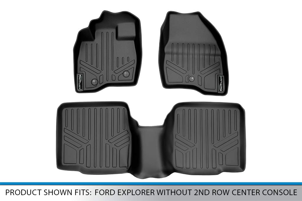 SMARTLINER Custom Fit Floor Mats 2 Row Liner Set Black for 2017-2019 Ford Explorer Without 2nd Row Center Console