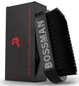 bossman beard brush for men - hand held boar & nylon bristle brush - detangling brush for beard and hair care