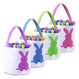 blulu 4 pieces easter bunny basket bags canvas gift basket with fluffy tail for kids party decoration and daily use