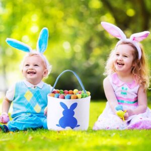 Blulu 4 Pieces Easter Bunny Basket Bags Canvas Gift Basket with Fluffy Tail for Kids Party Decoration and Daily Use