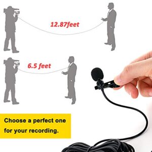 PoP voice 12.8 Feet Lavalier Lapel Microphone Professional Grade Omnidirectional Mic Condenser Small Mini Perfect for Recording Podcast PC Laptop Android iPhone YouTube Interview Asmr External