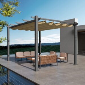 kozyard morgan outdoor extra-large gray aluminum frame pergola with sunshade canopy (10'x13', beige)