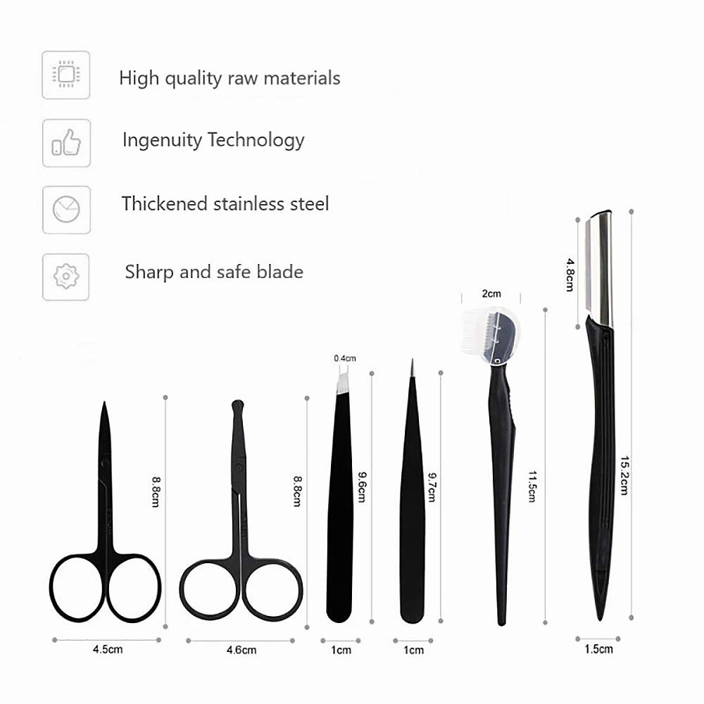 6PCS Eyebrow Tweezer and Scissor Set, Eyebrow Hair Trimmers Set, Nose Hair Removal Scissors, Eyebrow or Face Hair Removal Safety Razors for Man Woman