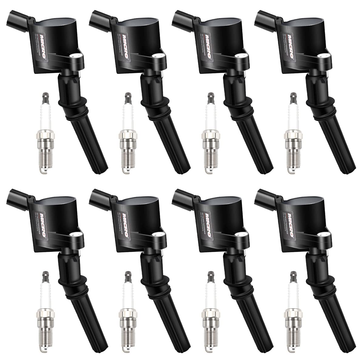 MAS Ignition Coils DG508 and Motorcraft OEM Spark Plugs SP413 Compatible with Ford F-150 Mustang V8 4.6L pack of 8