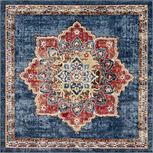 Unique Loom Utopia Collection Traditional Classic Vintage Inspired Area Rug with Warm Hues, 7' Square, Dark Blue/Beige