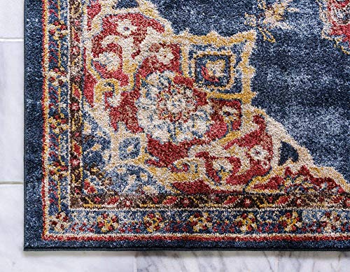 Unique Loom Utopia Collection Traditional Classic Vintage Inspired Area Rug with Warm Hues, 7' Square, Dark Blue/Beige